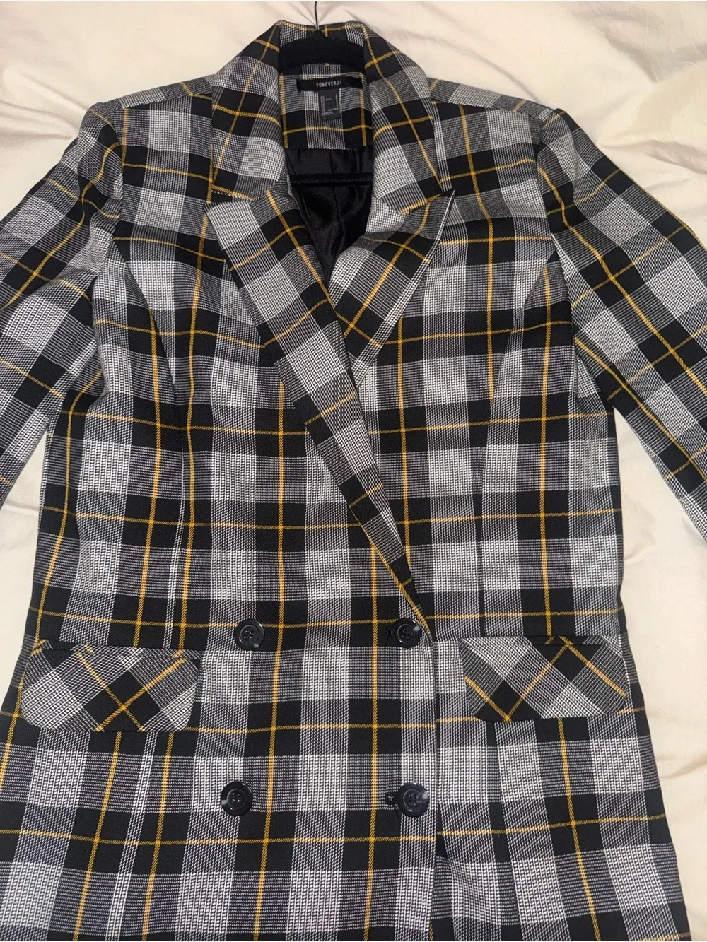 Double-Breasted Plaid Blazer Jacket